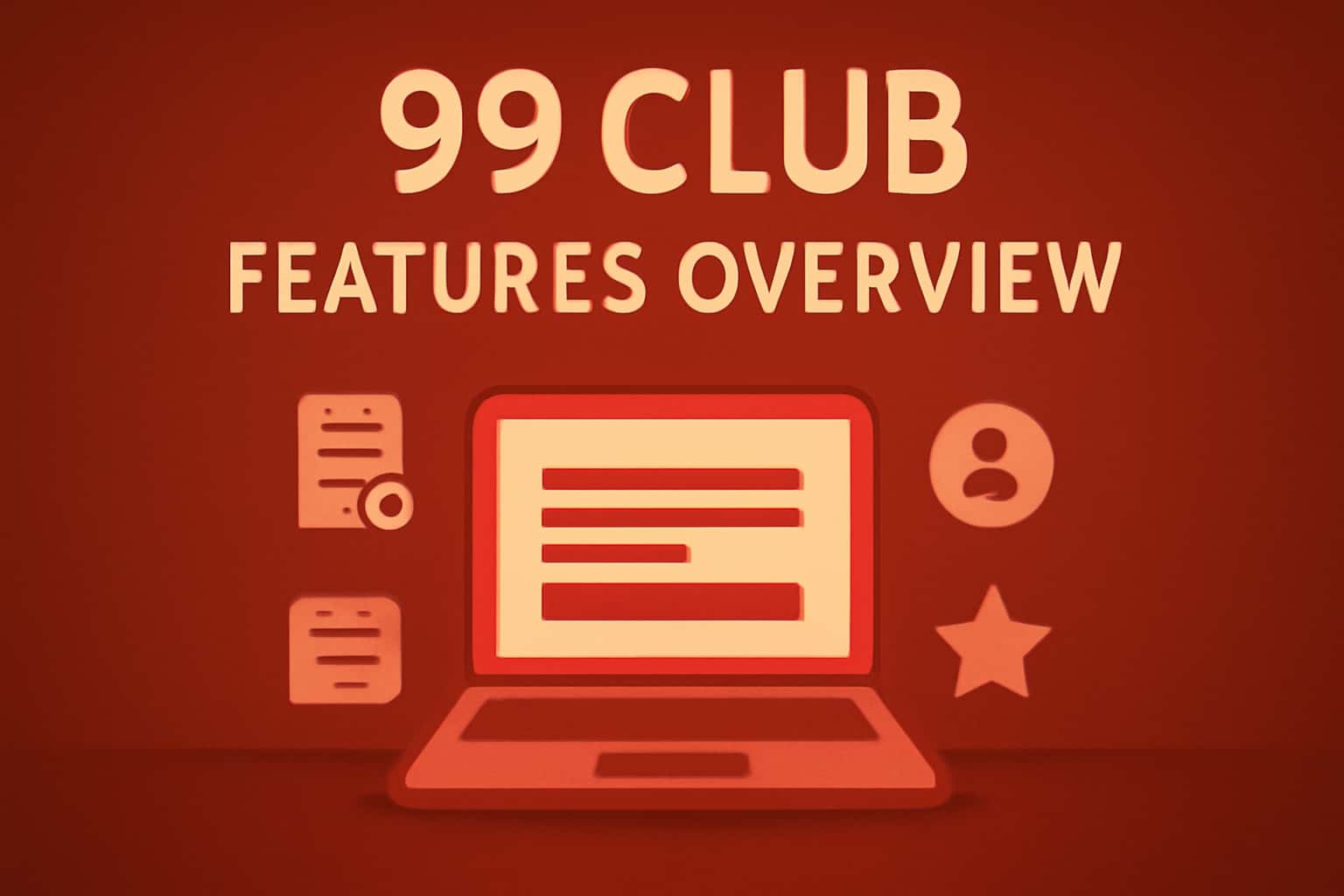 A high-tech scene showcasing the overview of 99 Club features with dominant red accents.
