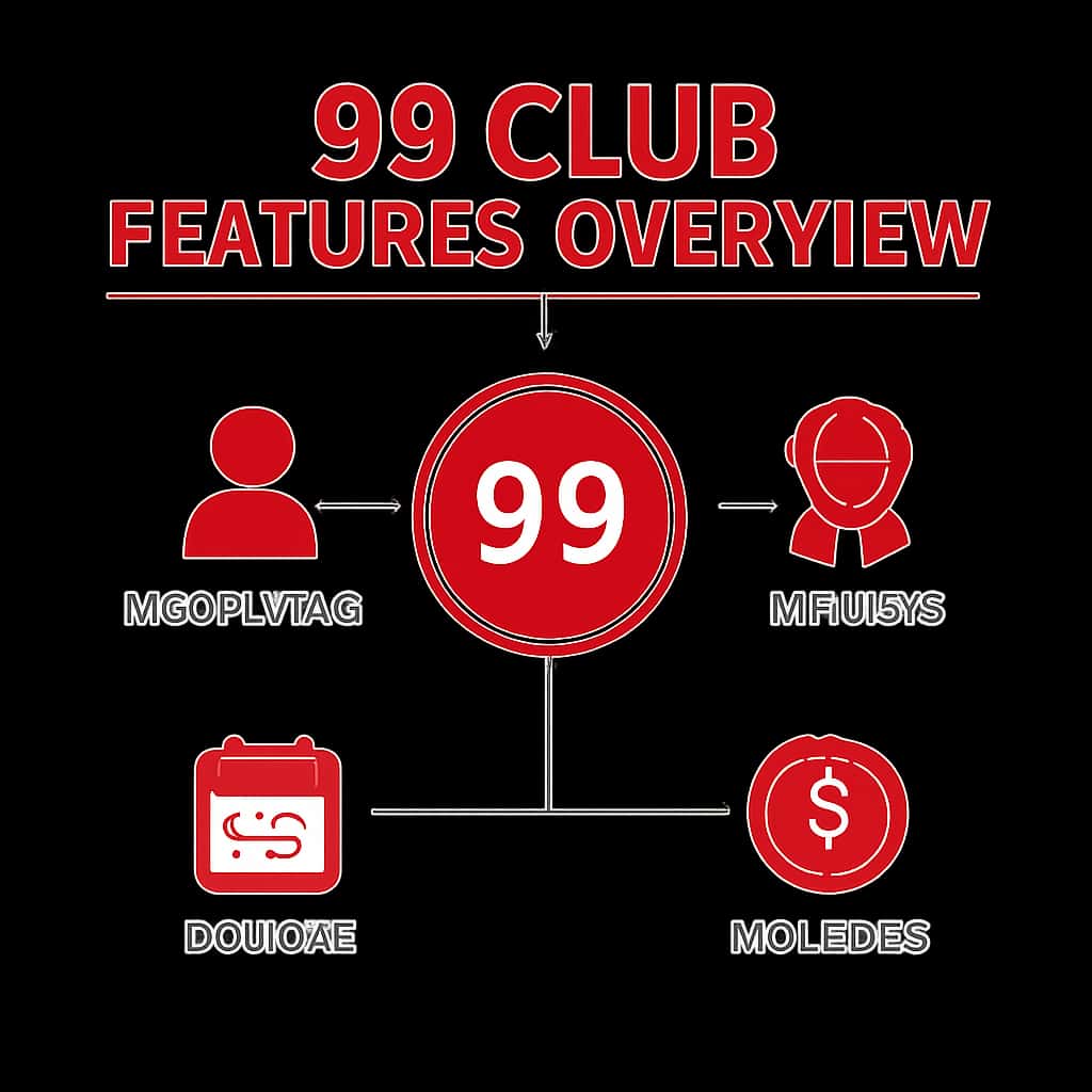 An educational diagram detailing the features of 99 Club.