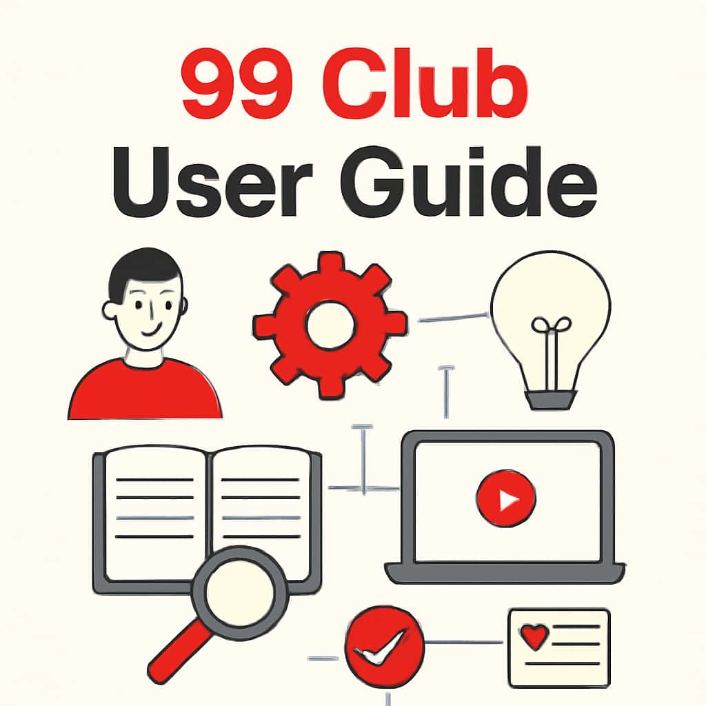 An educational diagram illustrating key features of the 99 Club User Guide.