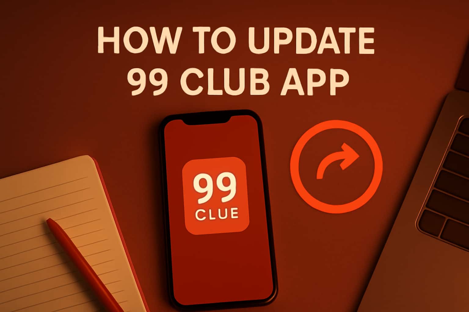A visual representation of updating the 99 Club app, featuring key themes like technology and user guidance.