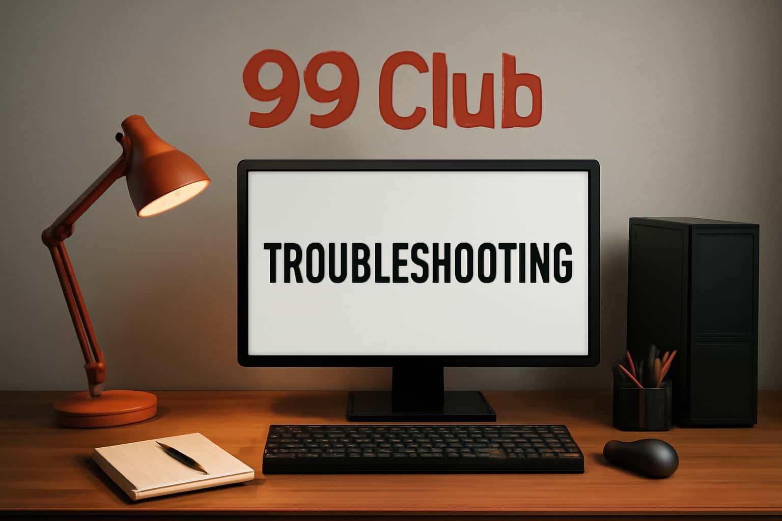 An informative scene focusing on troubleshooting issues within the 99 Club platform.